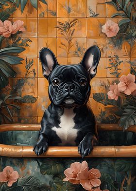 French Bulldog Dog in a bathTub