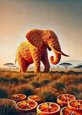 Orange Elephant in Savanna