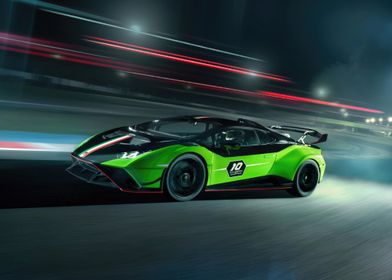 Green Lamborghini on Track