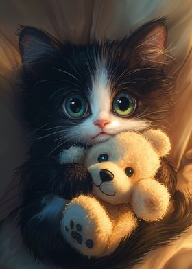 Cute Kitten with Teddy Bear