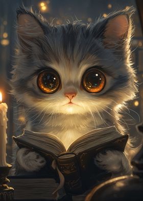 Cute Cat Reading Book