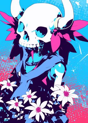 Skull Girl with Flowers