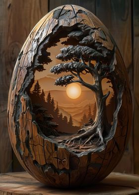 Egg Wood Sculpture Sunset Nature