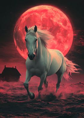 White Horse Under Blood Moon