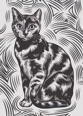 Black and White Cat Illustration