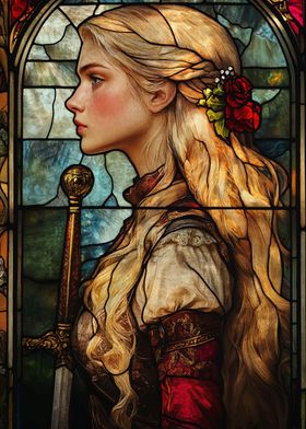 Stained Glass Warrior Woman