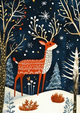 Reindeer in Winter Forest