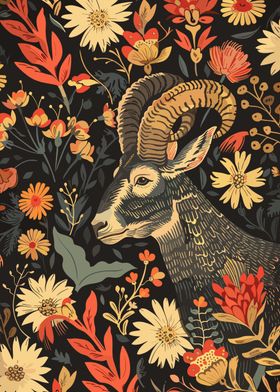 Mountain Goat Floral Print