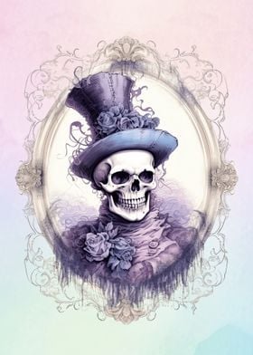 Skull in Top Hat with Roses