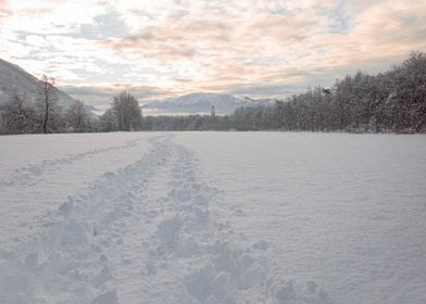 Snowy Path in Mountains