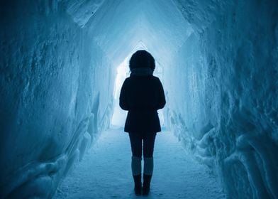 Woman in Ice Tunnel