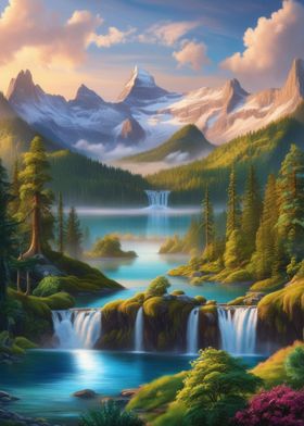 Mountain Waterfall Landscape