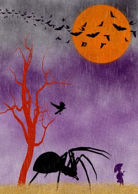 Halloween Night with a Giant Spider