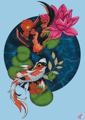 Koi Fish and Lotus