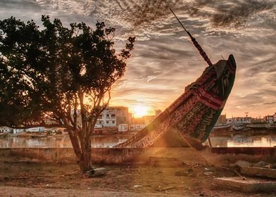 Sunset Boat in Harbor