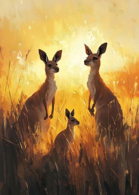 Kangaroo Family Sunset