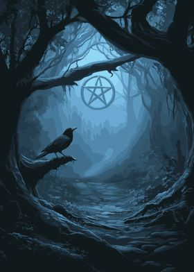 Mystic Forest Path with Pentagram