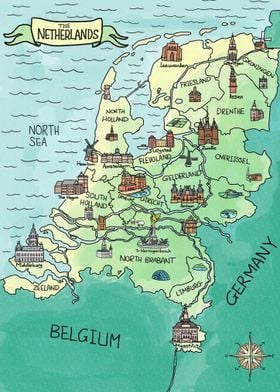 Watercolor Map of the Netherlands