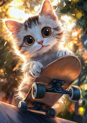 Cute Cat Skateboarding