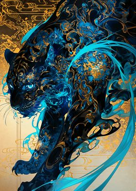 Black Panther with Blue and Gold