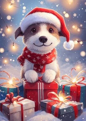 Christmas Puppy with Gifts