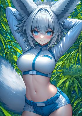 Anime Fox Girl in White and Blue