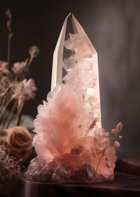 Rose Quartz Crystal with Flowers