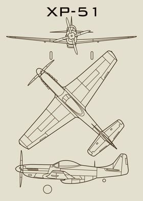 XP-51 Mustang Airplane Blueprint