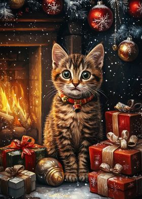 Kitten by the Fireplace