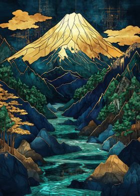 Golden Mount Fuji Landscape