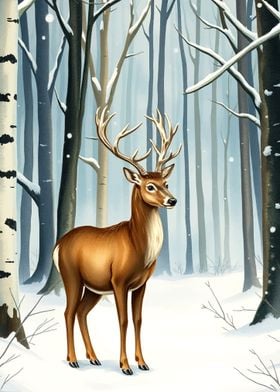 Deer in Winter Forest