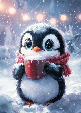 Cute Penguin with Hot Cocoa