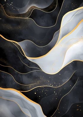 Abstract Black & Gold Waves