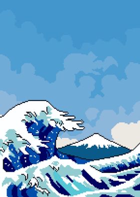 Pixelated Great Wave Kanagawa