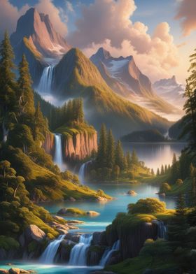 Mountain Waterfall Landscape