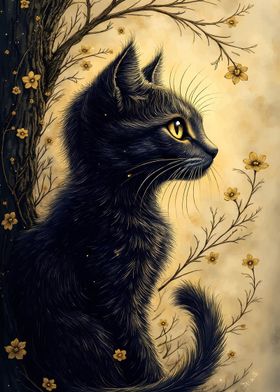 Cat With Golden Flowers