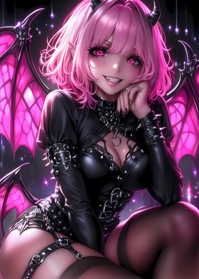 Pink-Haired Demon Girl Anime Girl