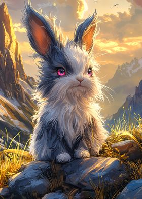 Fluffy Bunny in Mountain Landscape