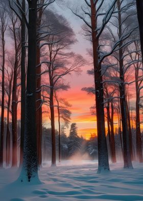 Winter Sunset in the Forest