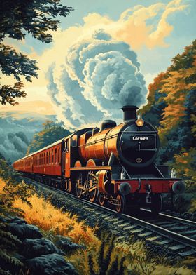 Vintage Steam Train in Landscape