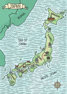 Watercolor Map of Japan