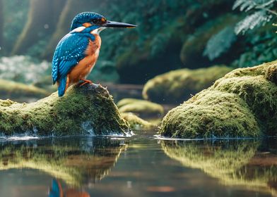 Kingfisher on Mossy Rock