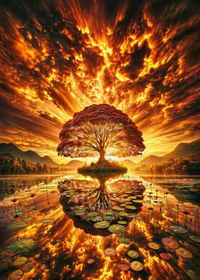 Fiery Sunset Tree