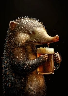 Echidna Drinking Beer