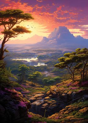 Sunset Over Lush Valley