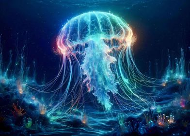 Glowing Jellyfish Underwater