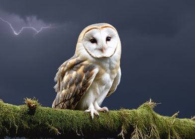 Barn Owl in Stormy Sky