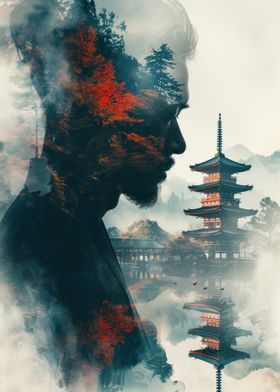 Japanese Pagoda Double Exposure