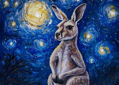 Kangaroo Under Starry Night