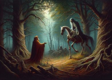 An encounter with a lost banshee in the woods, - Oil painting style